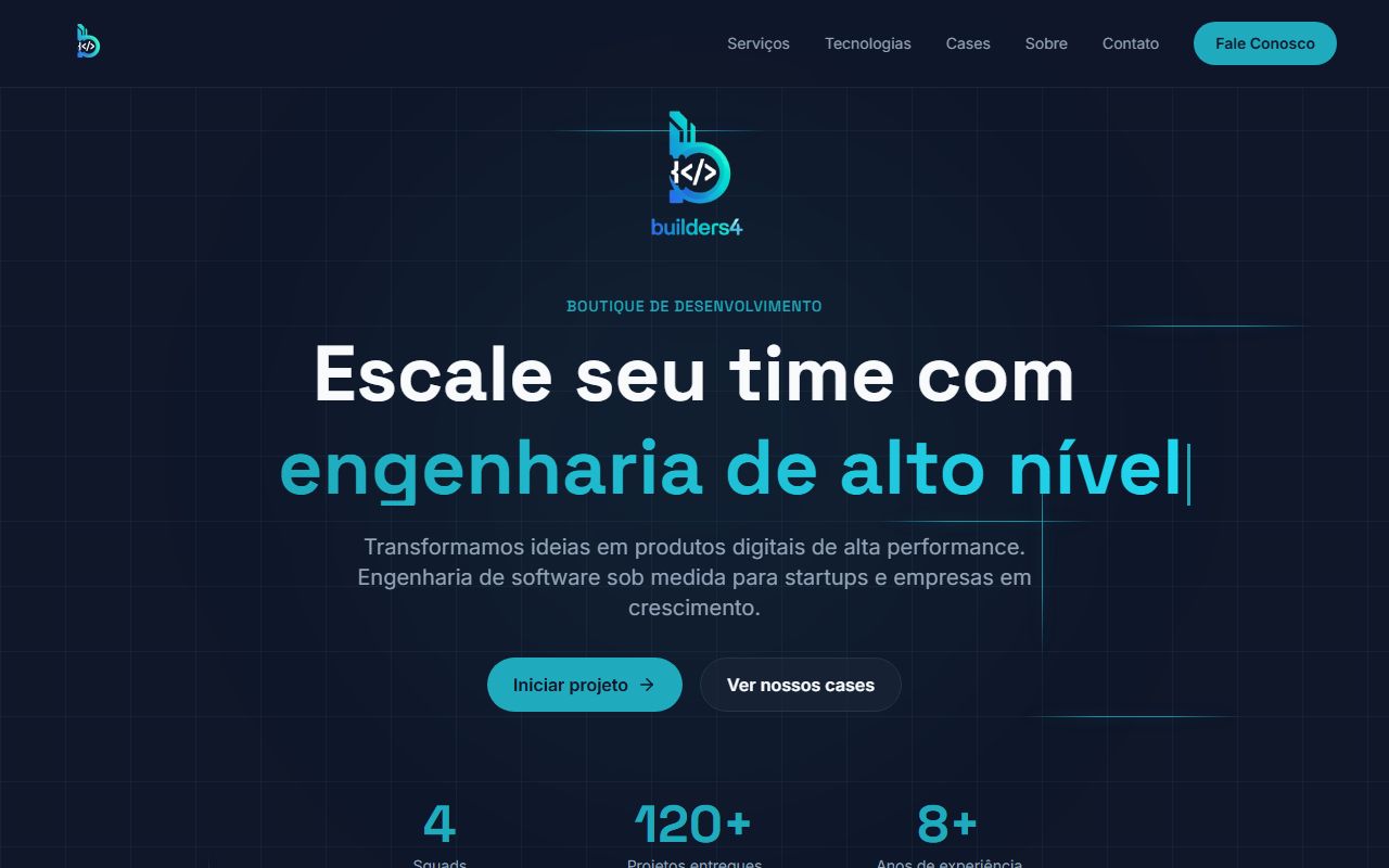 Site da Builders: boutique de desenvolvimento de software