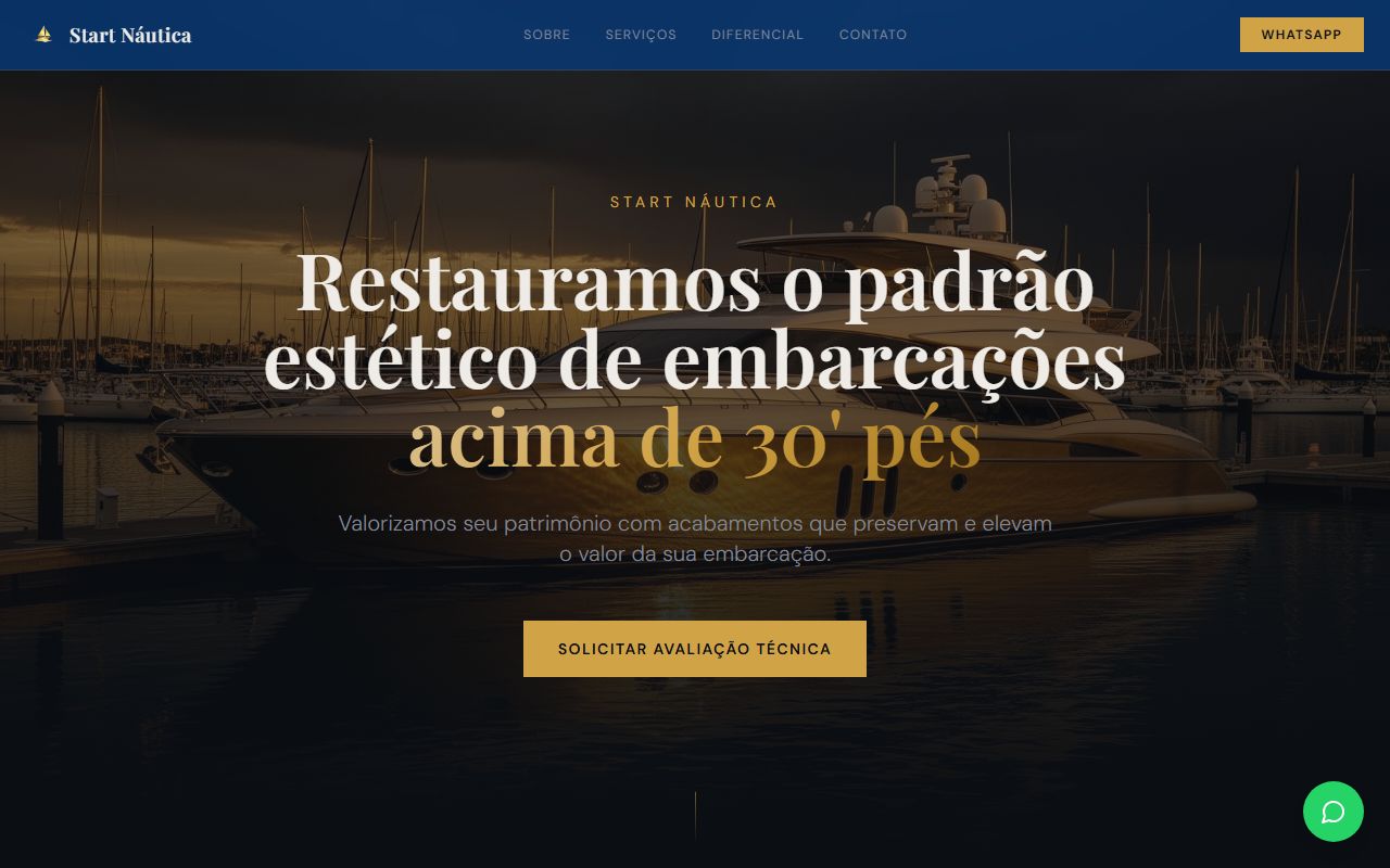 Site da Start Náutica: restauração de embarcações premium